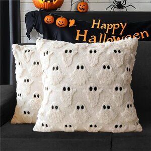 Halloween Pillow Covers Set of 2 Ghost Plush Throw Pillow Cases 18x18 Fall Decor